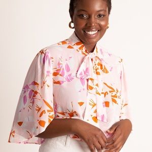 ELOQUII floral Bow Blouse with Flutter Sleeve